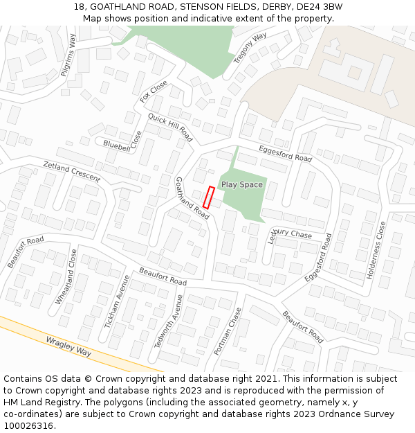18, GOATHLAND ROAD, STENSON FIELDS, DERBY, DE24 3BW: Location map and indicative extent of plot