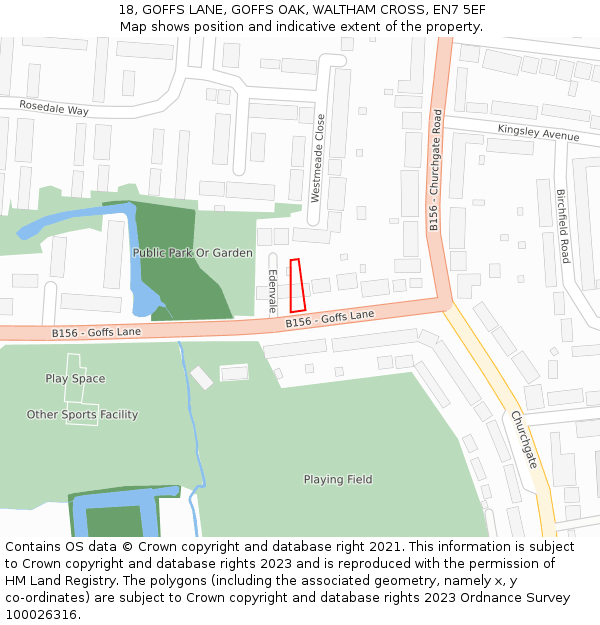 18, GOFFS LANE, GOFFS OAK, WALTHAM CROSS, EN7 5EF: Location map and indicative extent of plot