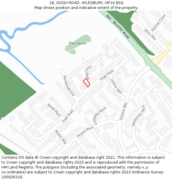 18, GOGH ROAD, AYLESBURY, HP19 8SQ: Location map and indicative extent of plot