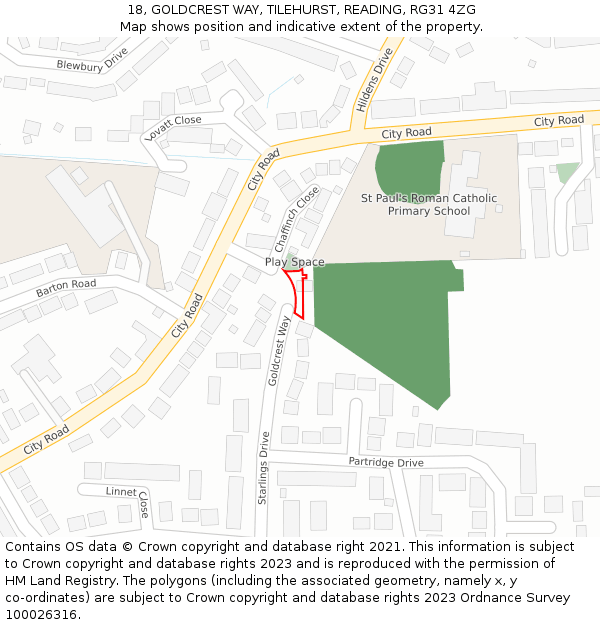 18, GOLDCREST WAY, TILEHURST, READING, RG31 4ZG: Location map and indicative extent of plot