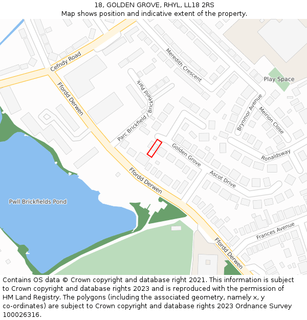 18, GOLDEN GROVE, RHYL, LL18 2RS: Location map and indicative extent of plot