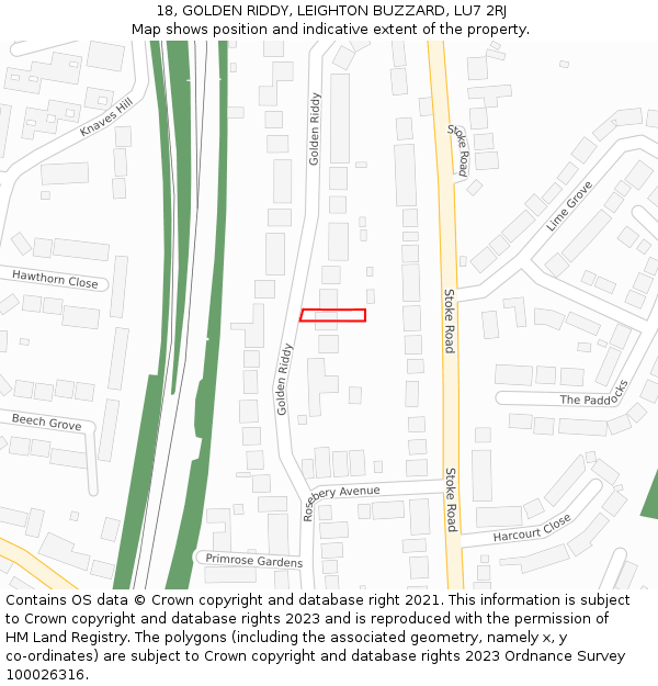 18, GOLDEN RIDDY, LEIGHTON BUZZARD, LU7 2RJ: Location map and indicative extent of plot