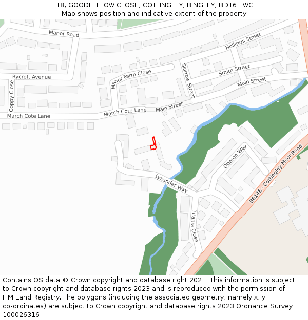 18, GOODFELLOW CLOSE, COTTINGLEY, BINGLEY, BD16 1WG: Location map and indicative extent of plot