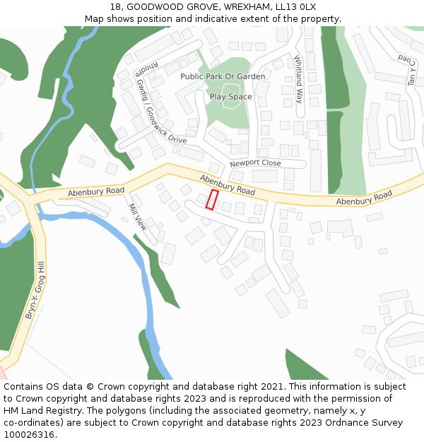 18, GOODWOOD GROVE, WREXHAM, LL13 0LX: Location map and indicative extent of plot