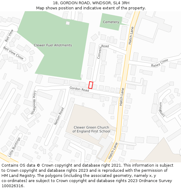 18, GORDON ROAD, WINDSOR, SL4 3RH: Location map and indicative extent of plot