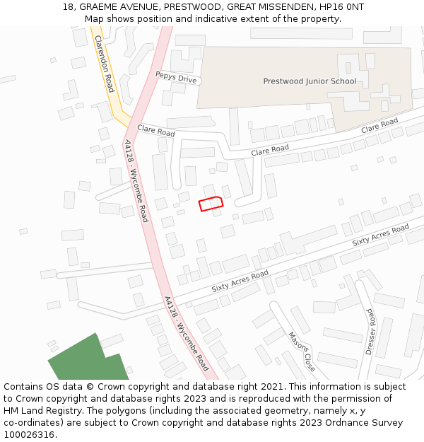 18, GRAEME AVENUE, PRESTWOOD, GREAT MISSENDEN, HP16 0NT: Location map and indicative extent of plot