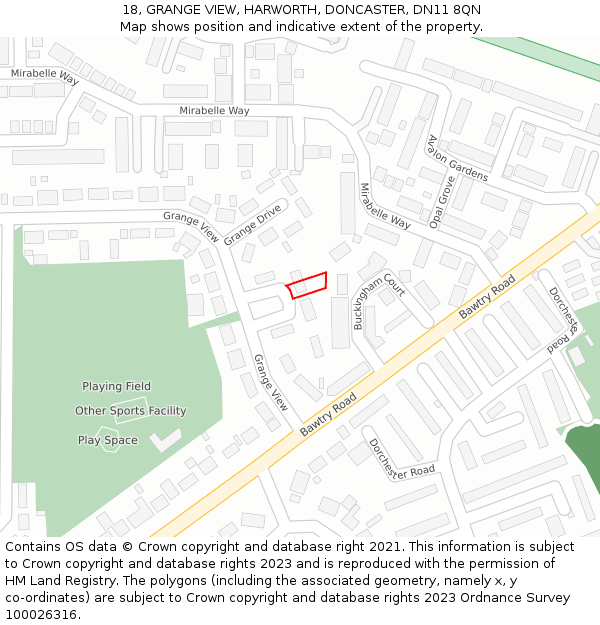 18, GRANGE VIEW, HARWORTH, DONCASTER, DN11 8QN: Location map and indicative extent of plot