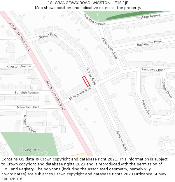 18, GRANGEWAY ROAD, WIGSTON, LE18 1JE: Location map and indicative extent of plot