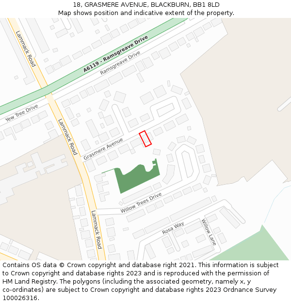 18, GRASMERE AVENUE, BLACKBURN, BB1 8LD: Location map and indicative extent of plot