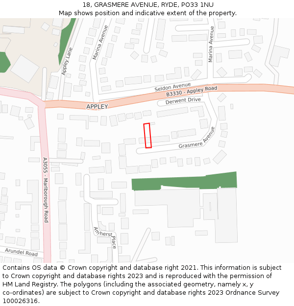 18, GRASMERE AVENUE, RYDE, PO33 1NU: Location map and indicative extent of plot