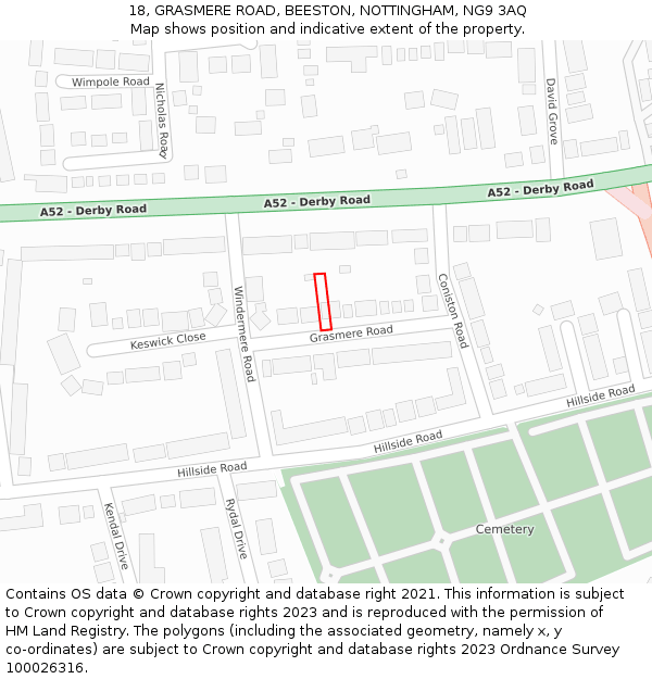 18, GRASMERE ROAD, BEESTON, NOTTINGHAM, NG9 3AQ: Location map and indicative extent of plot