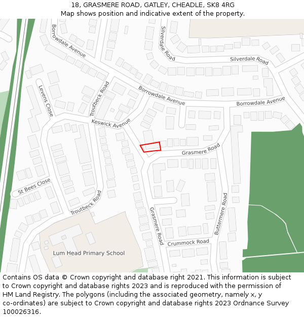 18, GRASMERE ROAD, GATLEY, CHEADLE, SK8 4RG: Location map and indicative extent of plot