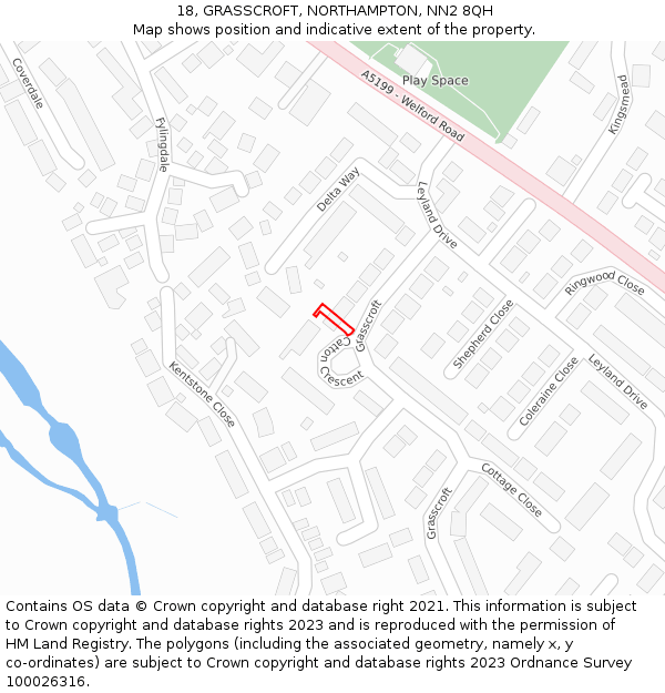 18, GRASSCROFT, NORTHAMPTON, NN2 8QH: Location map and indicative extent of plot