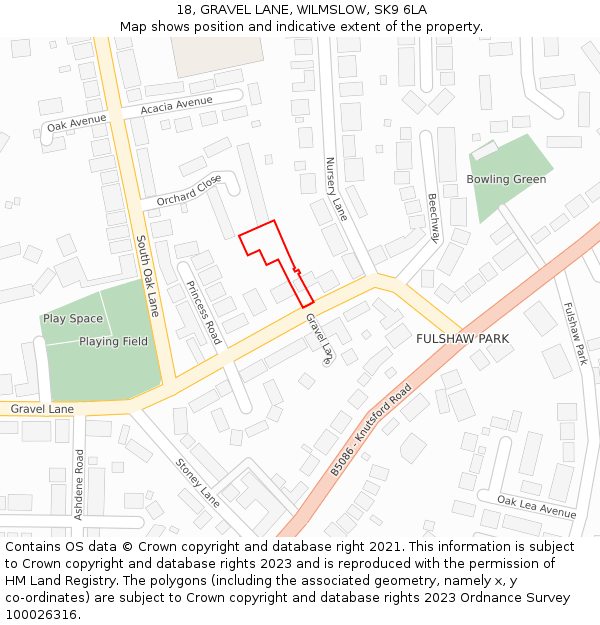 18, GRAVEL LANE, WILMSLOW, SK9 6LA: Location map and indicative extent of plot