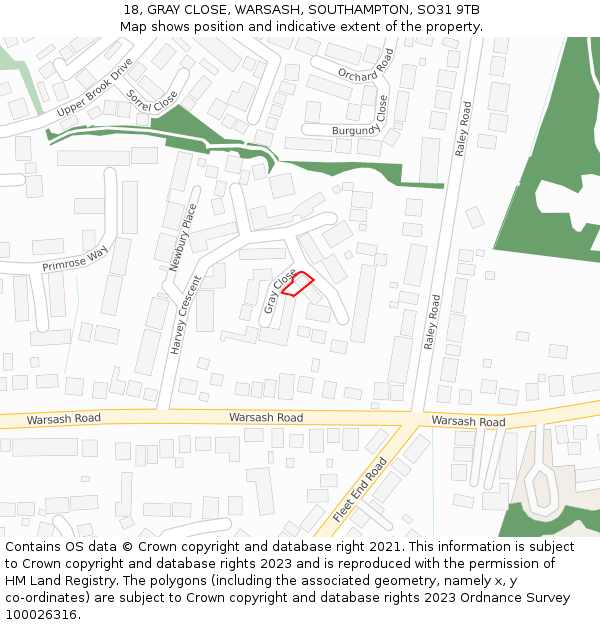 18, GRAY CLOSE, WARSASH, SOUTHAMPTON, SO31 9TB: Location map and indicative extent of plot