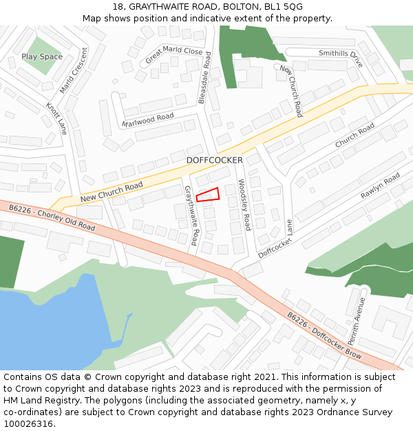 18, GRAYTHWAITE ROAD, BOLTON, BL1 5QG: Location map and indicative extent of plot