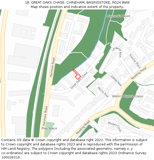 18, GREAT OAKS CHASE, CHINEHAM, BASINGSTOKE, RG24 8WW: Location map and indicative extent of plot