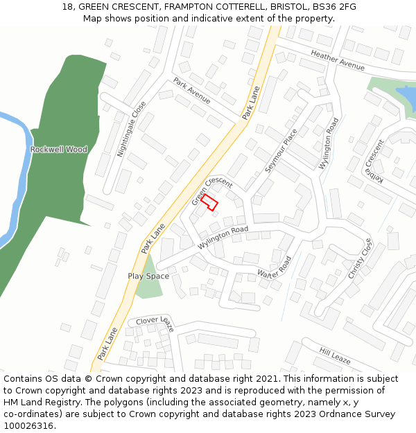 18, GREEN CRESCENT, FRAMPTON COTTERELL, BRISTOL, BS36 2FG: Location map and indicative extent of plot