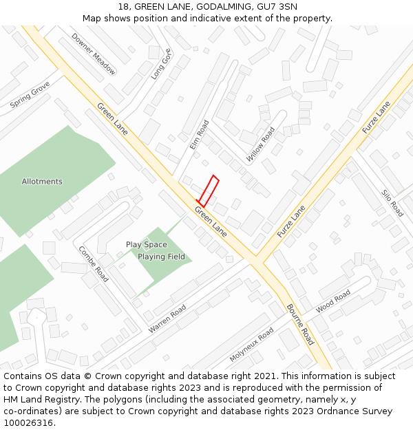 18, GREEN LANE, GODALMING, GU7 3SN: Location map and indicative extent of plot