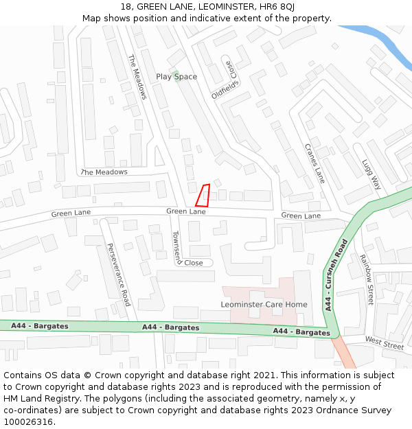 18, GREEN LANE, LEOMINSTER, HR6 8QJ: Location map and indicative extent of plot