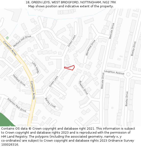 18, GREEN LEYS, WEST BRIDGFORD, NOTTINGHAM, NG2 7RX: Location map and indicative extent of plot