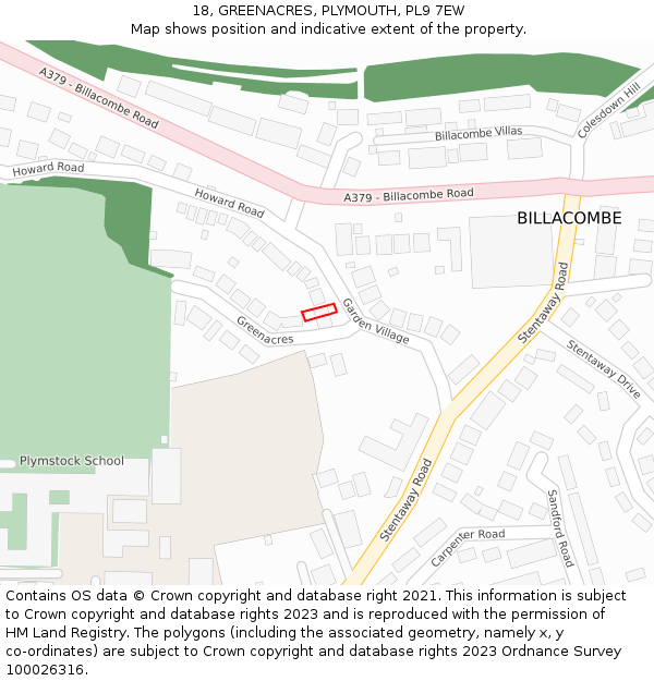 18, GREENACRES, PLYMOUTH, PL9 7EW: Location map and indicative extent of plot