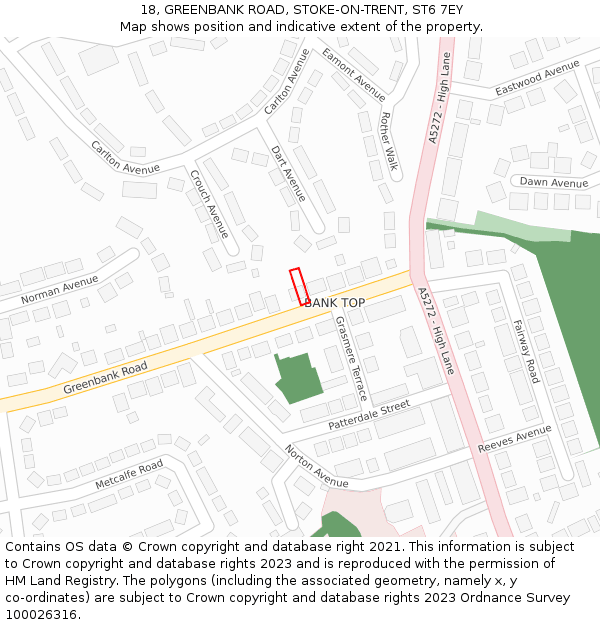 18, GREENBANK ROAD, STOKE-ON-TRENT, ST6 7EY: Location map and indicative extent of plot