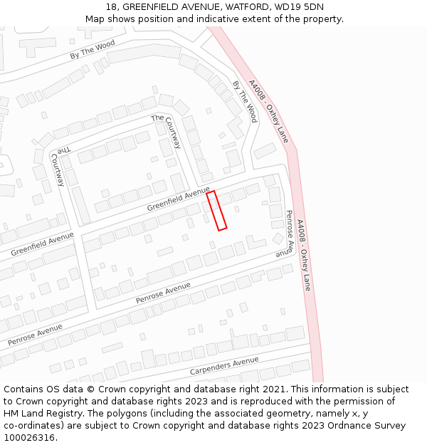 18, GREENFIELD AVENUE, WATFORD, WD19 5DN: Location map and indicative extent of plot