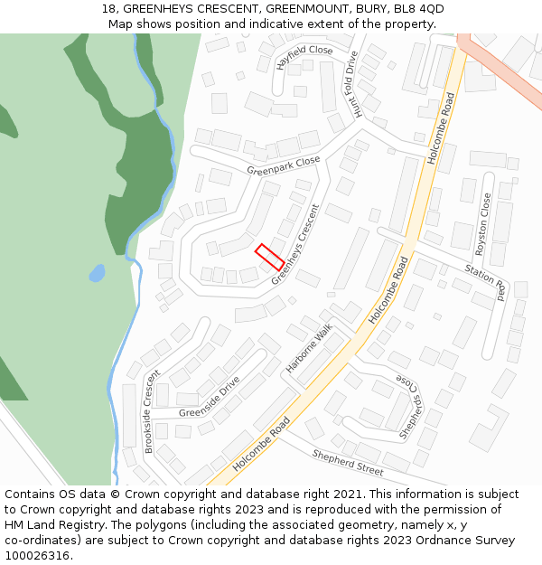 18, GREENHEYS CRESCENT, GREENMOUNT, BURY, BL8 4QD: Location map and indicative extent of plot