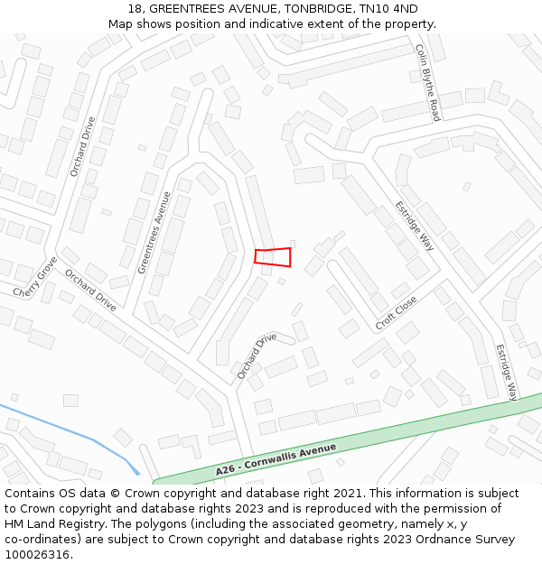 18, GREENTREES AVENUE, TONBRIDGE, TN10 4ND: Location map and indicative extent of plot