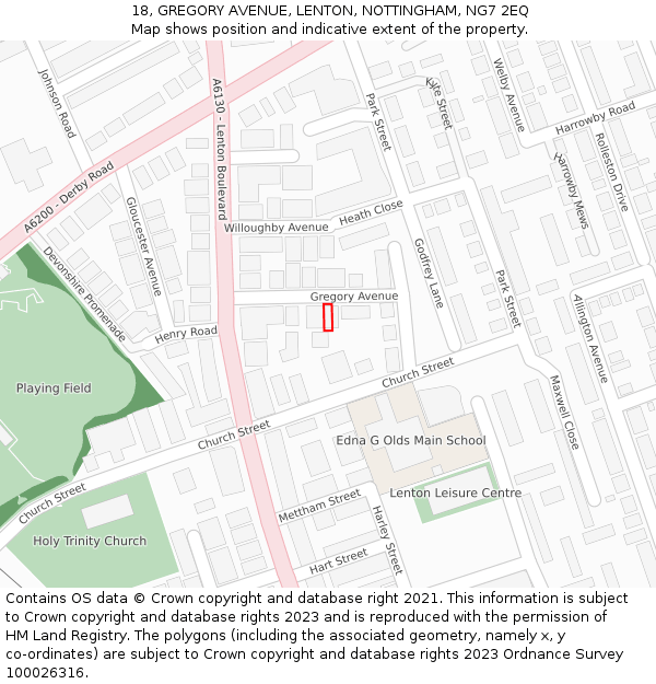 18, GREGORY AVENUE, LENTON, NOTTINGHAM, NG7 2EQ: Location map and indicative extent of plot