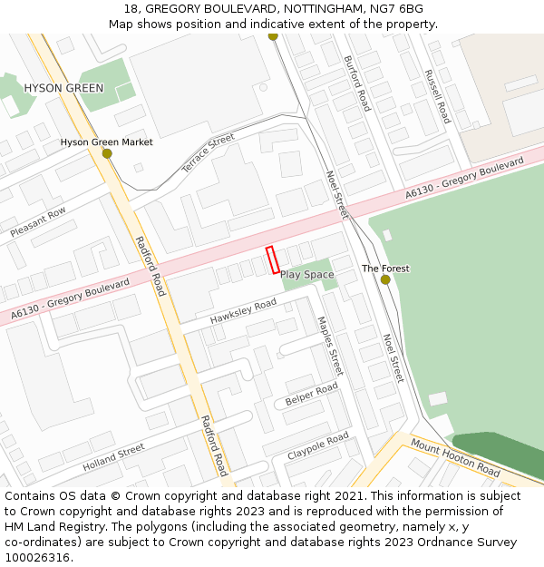 18, GREGORY BOULEVARD, NOTTINGHAM, NG7 6BG: Location map and indicative extent of plot