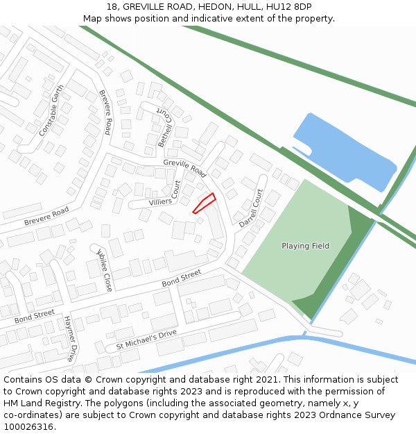 18, GREVILLE ROAD, HEDON, HULL, HU12 8DP: Location map and indicative extent of plot