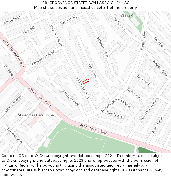 18, GROSVENOR STREET, WALLASEY, CH44 1AG: Location map and indicative extent of plot