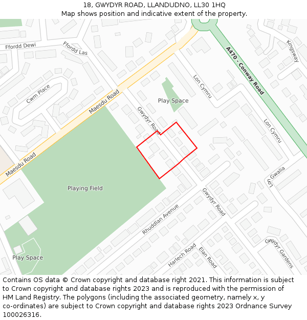 18, GWYDYR ROAD, LLANDUDNO, LL30 1HQ: Location map and indicative extent of plot