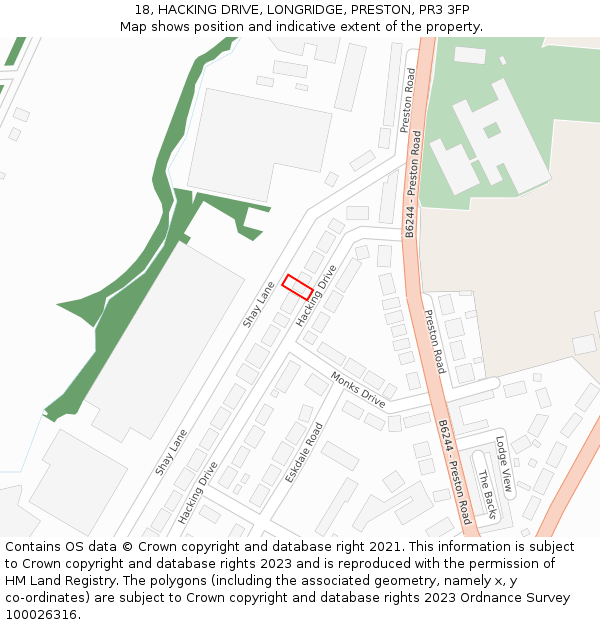 18, HACKING DRIVE, LONGRIDGE, PRESTON, PR3 3FP: Location map and indicative extent of plot
