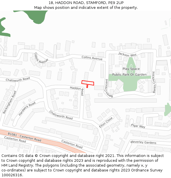 18, HADDON ROAD, STAMFORD, PE9 2UP: Location map and indicative extent of plot