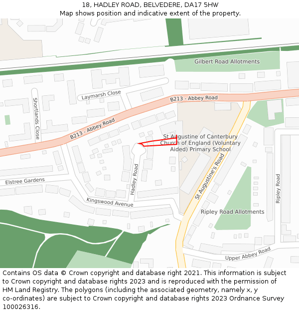 18, HADLEY ROAD, BELVEDERE, DA17 5HW: Location map and indicative extent of plot