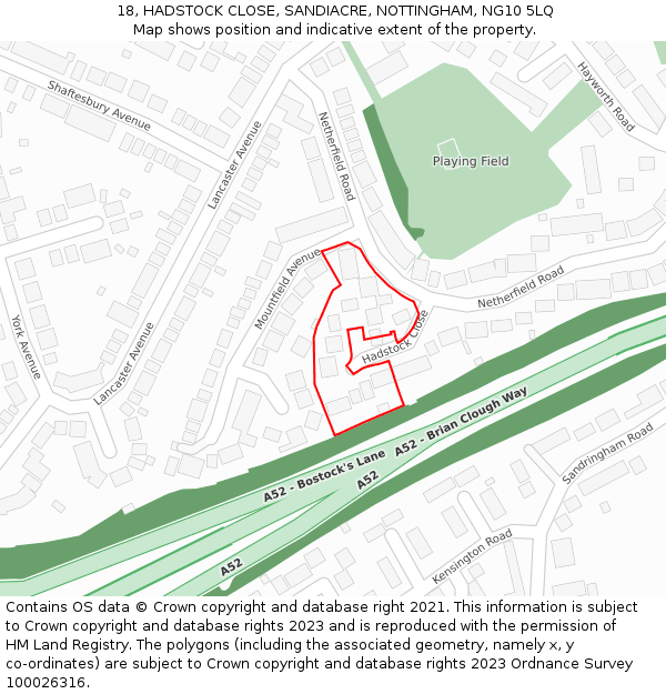 18, HADSTOCK CLOSE, SANDIACRE, NOTTINGHAM, NG10 5LQ: Location map and indicative extent of plot