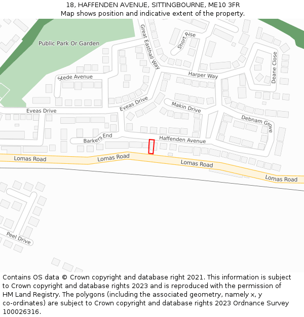 18, HAFFENDEN AVENUE, SITTINGBOURNE, ME10 3FR: Location map and indicative extent of plot