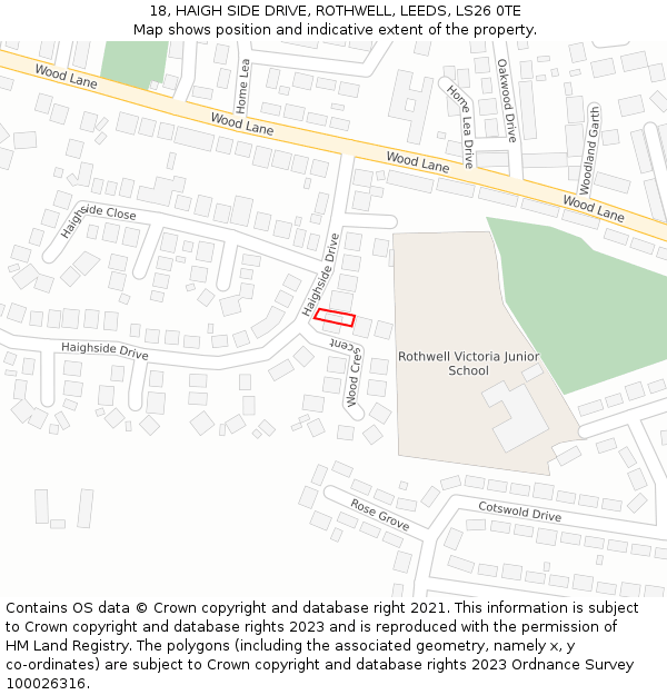 18, HAIGH SIDE DRIVE, ROTHWELL, LEEDS, LS26 0TE: Location map and indicative extent of plot