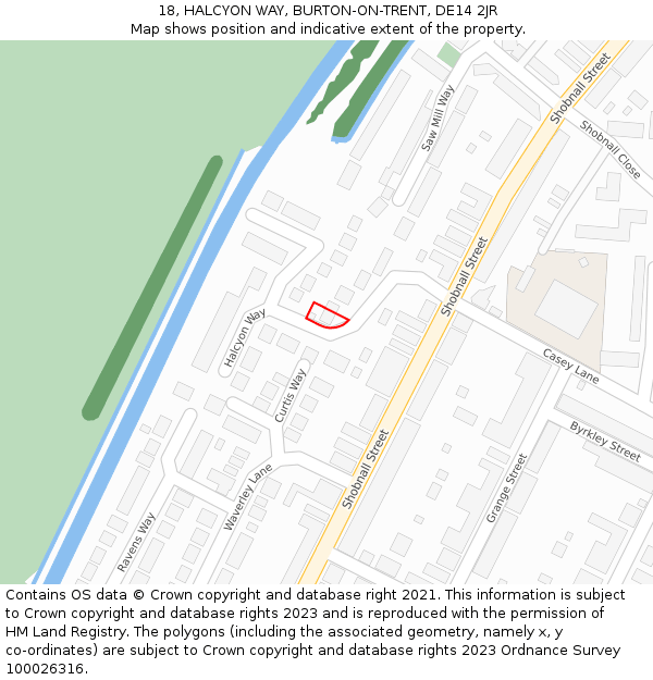 18, HALCYON WAY, BURTON-ON-TRENT, DE14 2JR: Location map and indicative extent of plot