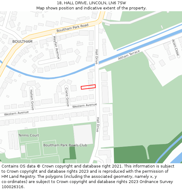 18, HALL DRIVE, LINCOLN, LN6 7SW: Location map and indicative extent of plot