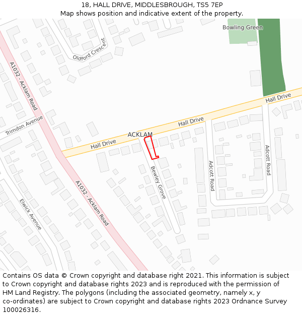 18, HALL DRIVE, MIDDLESBROUGH, TS5 7EP: Location map and indicative extent of plot