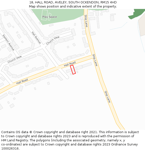 18, HALL ROAD, AVELEY, SOUTH OCKENDON, RM15 4HD: Location map and indicative extent of plot