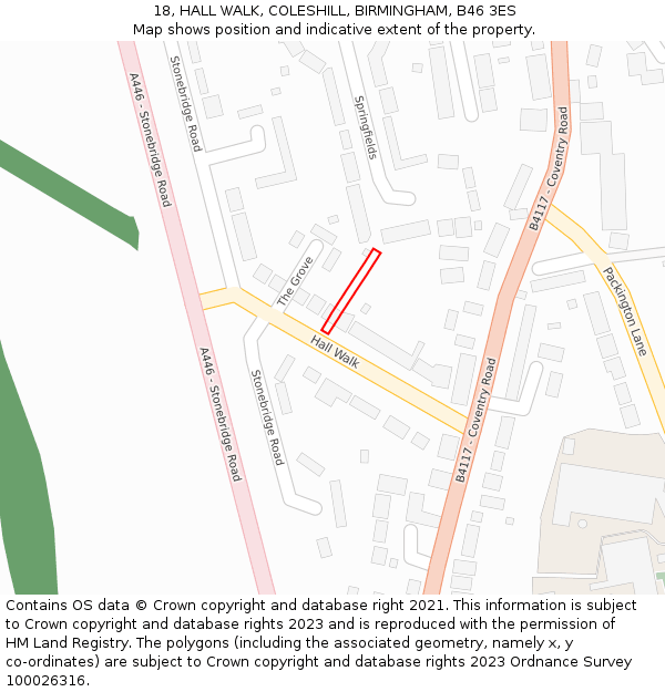 18, HALL WALK, COLESHILL, BIRMINGHAM, B46 3ES: Location map and indicative extent of plot