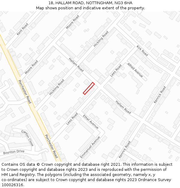 18, HALLAM ROAD, NOTTINGHAM, NG3 6HA: Location map and indicative extent of plot