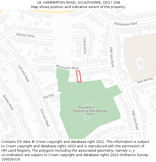 18, HAMMERTON ROAD, SCUNTHORPE, DN17 2SB: Location map and indicative extent of plot