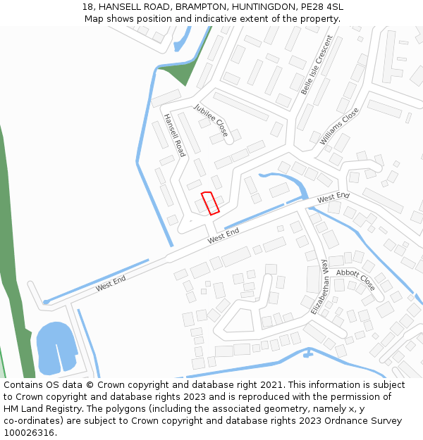 18, HANSELL ROAD, BRAMPTON, HUNTINGDON, PE28 4SL: Location map and indicative extent of plot