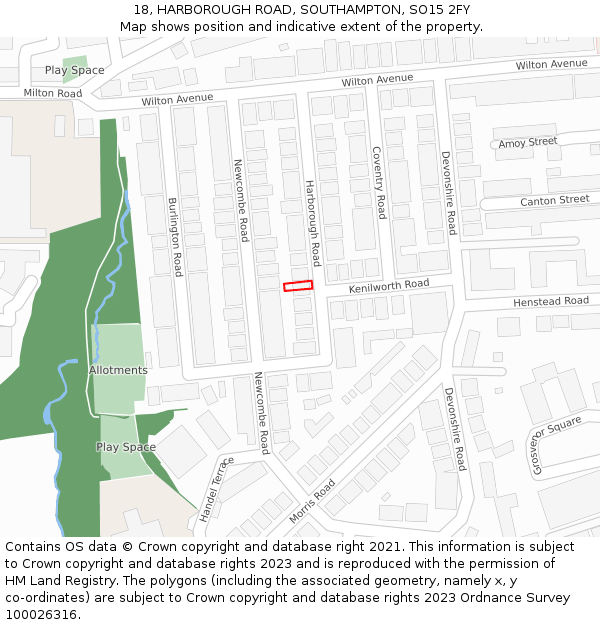 18, HARBOROUGH ROAD, SOUTHAMPTON, SO15 2FY: Location map and indicative extent of plot